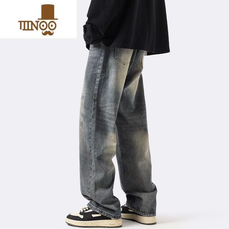 YANXU美式直筒牛仔裤男款水洗复古潮牌宽松阔腿裤男生休闲长裤子