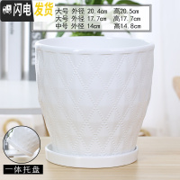 三维工匠花盆陶瓷大号特大创意个性带托盘塑料绿萝吊兰多肉小花盆 70004白(高款) 中等花盆容器