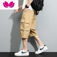 七斓工装七分裤男夏季休闲宽松直筒7分中裤男生外穿运动短裤潮牌