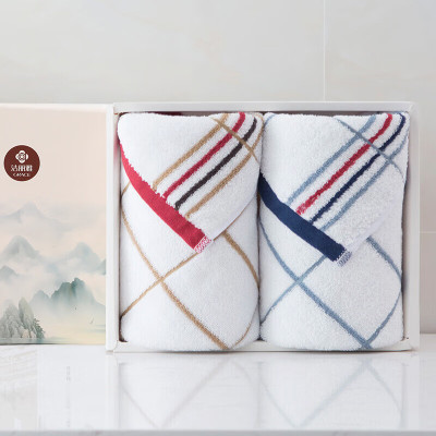 丽雅-毛巾礼盒2条装纯棉洗脸巾加厚毛巾礼盒毛巾 76*34 棕色+兰色 100g #6917