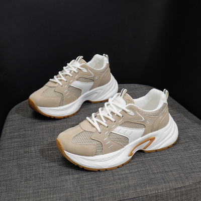 ins韩版网面老爹鞋女2025春季新款透气女增高休闲鞋