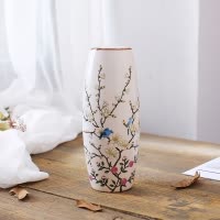 陶瓷花瓶摆件客厅插花器小清新简约现代中式家居餐桌创意装饰水培 三维工匠 01-鸟语花香(高25CM)