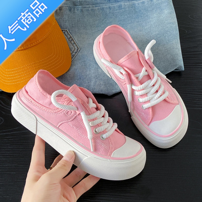 SUNTEK小众丑萌宽头厚底帆布鞋女2023新款夏原创芒果头百搭配裙子小白鞋