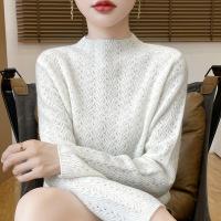 半高领花边镂空长袖女宽松保暖软糯气质百搭针织打底内搭厂家