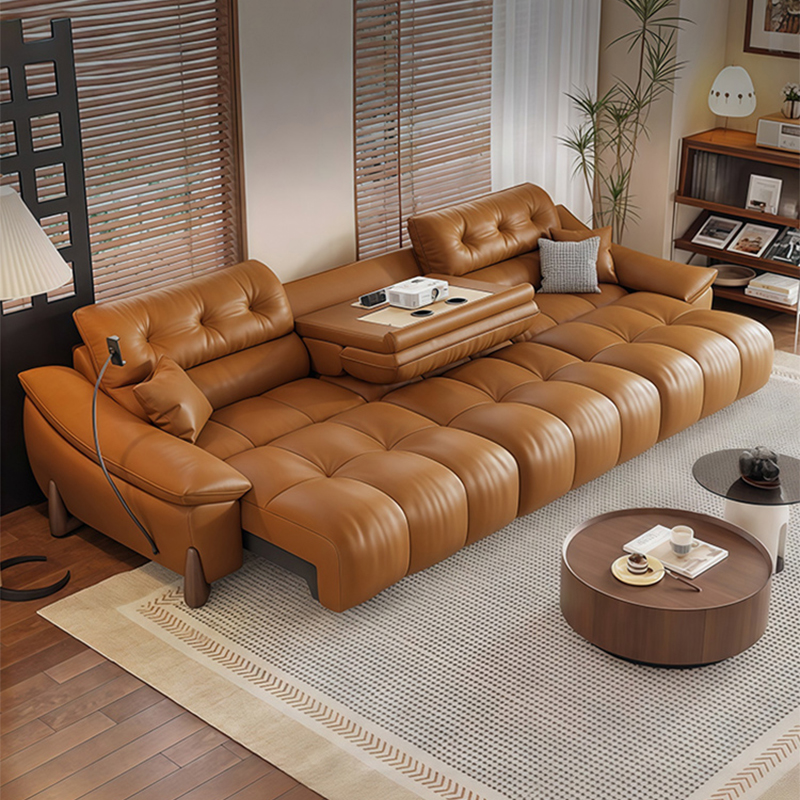 虔度意式电动多功能沙发床两用可伸缩客厅复古头层真皮沙发