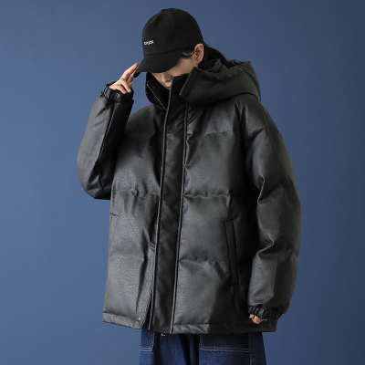 NEWLAKE冬季防风港风连帽宽松皮制棉衣棉袄男士羽绒外套情侣简约潮流宽松棉衣