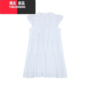 YIBUSHENG海边甜美风小众白色刺绣连衣裙女季小个子短款叠穿A字裙蛋糕裙 白色 均码