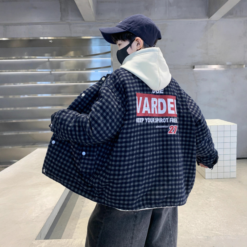 男童冬装加厚外套新款秋冬款儿童中大童冬季男孩韩版格子棉衣