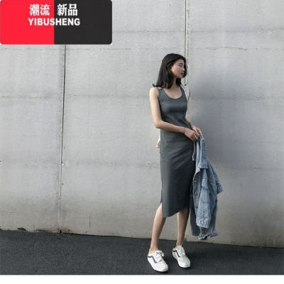 YIBUSHENG中长款吊带连衣裙外穿季2024年新款女开叉气质显瘦内搭打底裙子