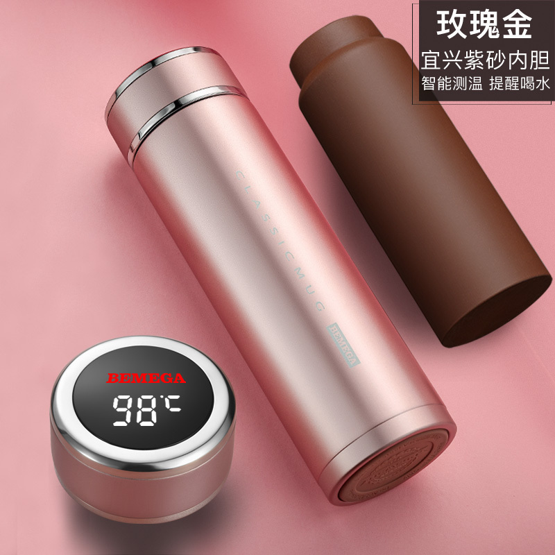 家柏饰(CORATED)智能紫砂内胆保温杯男士女紫砂杯泡茶杯水杯子 玫瑰金(全钢杯盖)