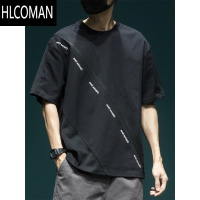 HLCOMAN美式休闲T恤男半袖拼接印花宽松大码夏季ins潮流薄款上衣短袖