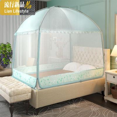 免安装蚊帐1.8m床儿童防摔家用2米三开蒙古包1.5m公主风u型纹账 三维工匠