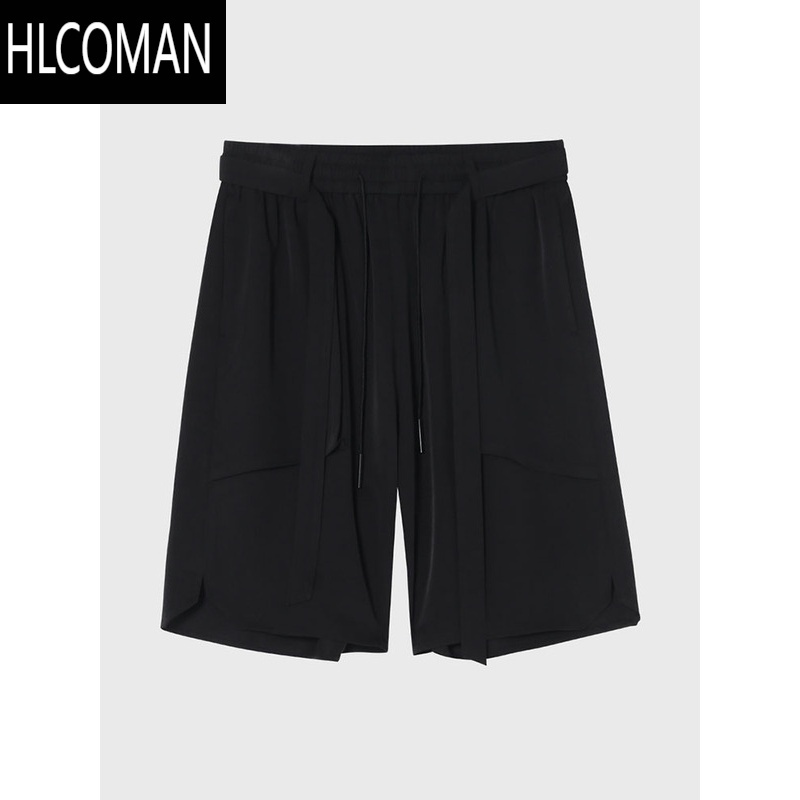 HLCOMAN夏季冰丝直筒西装短裤男士夏季薄款沙滩裤潮牌宽松百搭休闲五分裤