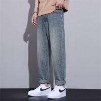 2026高街潮流浅蓝做旧牛仔裤男士宽松锥形九分哈伦复古丹宁长裤