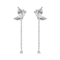 925蝴蝶纯银耳钉耳环精致闪亮流苏浪漫水滴耳坠简约女款ins送女朋友老婆情人节七夕生日礼物