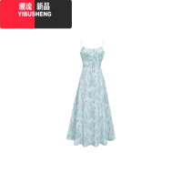 YIBUSHENG法式甜美蓝色碎花吊带连衣裙女季新款小个子收腰显瘦无袖长裙子