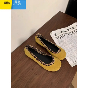 聚范皮版~复古圆头浅口单鞋配裙子平底芭蕾舞鞋一脚蹬百搭奶奶鞋女