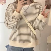 卫衣女款春秋新款韩版宽松设计感条纹上衣圆领套头长袖T恤ins