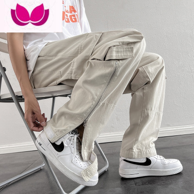 七斓日系卡其色工装裤子男夏季薄款直筒滑板裤美式复古休闲裤高街男潮