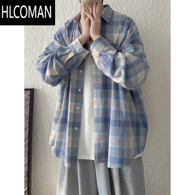 HLCOMAN港风格子衬衫男ins韩版潮流宽松长袖衬衣日系慵懒风休闲外套