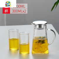 冷水壶家用锤纹玻璃泡茶壶大容量果汁壶煮水杯套装可高温防爆加厚 FENGHOU 1800锤纹壶+2只锤纹杯+竹盘凉水壶