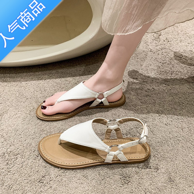 SUNTEK平底凉拖鞋女夏外穿时尚高级感2023新款配裙子百搭一字带凉鞋