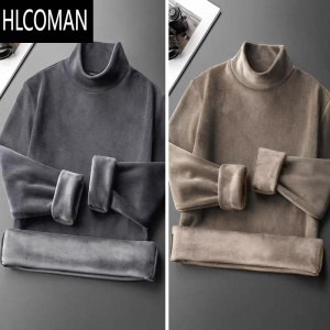 HLCOMAN双面德绒男士长袖T恤加绒加厚中高领卫衣p暖打底衫