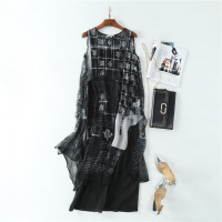 春夏新款原创设计女装桑蚕丝中长裙无袖真丝连衣裙内搭吊带裙黑色