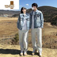 YANXU秋季男士外套新款2023年拼接牛仔夹克网红痞帅高街情侣装超火