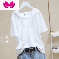 七斓日系街头复古港味黑色连帽短袖t恤女2023夏季新款宽松潮流上衣ins