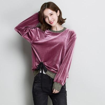 聚薪春秋装新款韩版打底衫长袖女士T恤金丝绒上衣蝙蝠衫