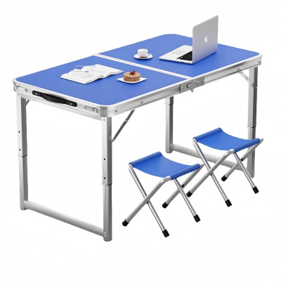 悦兴诚折叠桌 100cm蓝色+2布凳 组