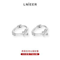 耳环女999纯银蝴蝶结耳钉耳骨环小众设计感养耳洞耳扣高级感耳圈送女朋友老婆情人节七夕生日礼物