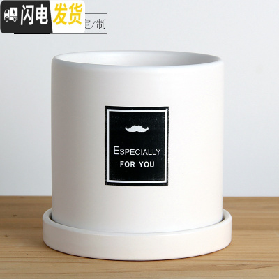三维工匠简约圆柱ins北欧风格带托盘室内 哑光白(FORYOU)防水贴纸 小号·口径10cm高11花盆容器