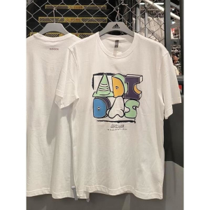 阿迪达斯 休闲男装 新款短袖字母圆领印花针织透气T恤 KB2811 D