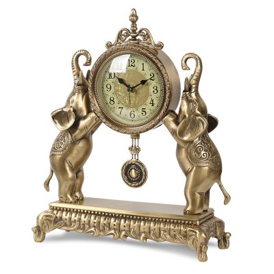 TQJ纯铜欧式时钟表客厅座钟创意坐钟吉象摆件时尚静音台面钟如图色