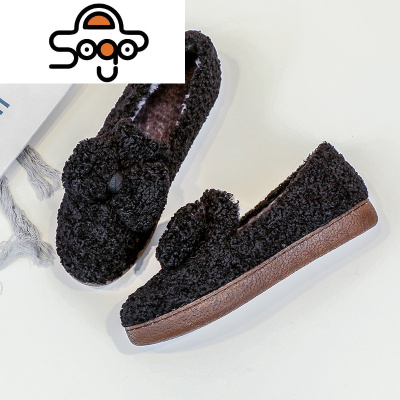 七色王国毛毛鞋女冬外穿2020新款韩版一脚蹬乐福鞋百搭平底单鞋女加绒棉鞋休闲鞋