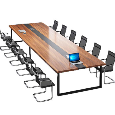 湘渭简约现代会议桌长桌办公家具工作台会议室长条桌办公桌椅组合3.5*1.4(米)带12椅