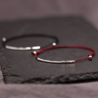 纯手工银饰女款复古简约百搭情侣民族风黑色转运弯管红绳纯银手链送女朋友老婆情人节七夕生日礼物