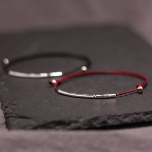 纯手工银饰女款复古简约百搭情侣民族风黑色转运弯管红绳纯银手链送女朋友老婆情人节七夕生日礼物