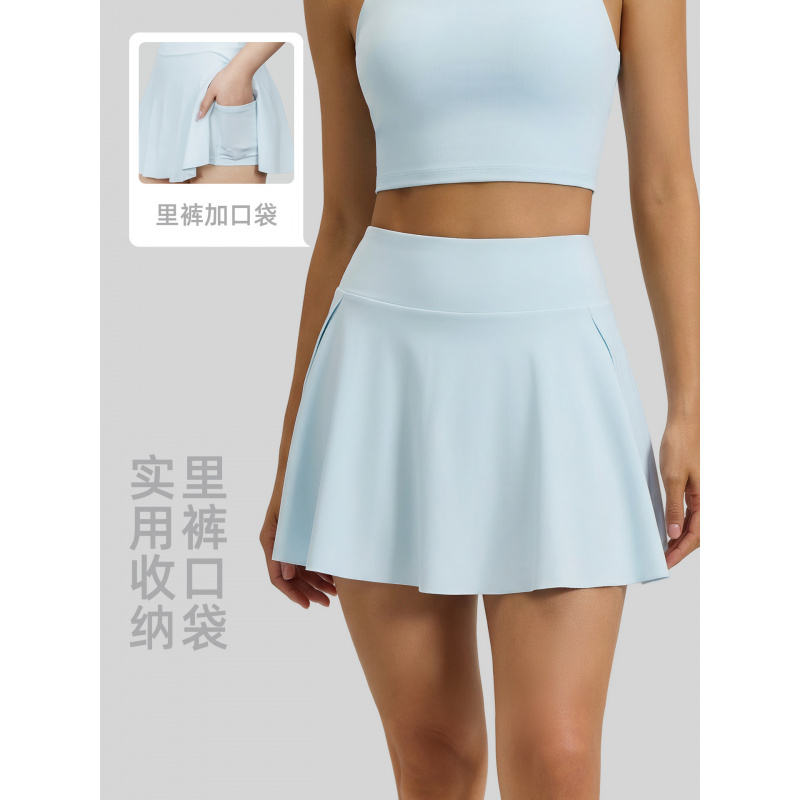 侧口袋透气运动短裙裤修身跑步健身网球防走光假两件瑜伽裙