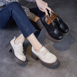 厚底乐福鞋女春季新款小个子增高休闲鞋英伦风小皮鞋