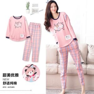 睡衣女士2024新款春秋款纯棉长袖甜美卡通猫可外穿家居服套装