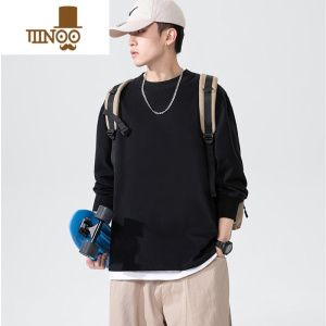 YANXU白色纯色宽松打底衫长袖T恤男休闲内搭上衣服白t