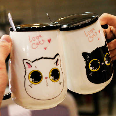 美帮汇茶杯情侣水杯家用马克杯带盖勺陶瓷杯男女闺蜜信物姐妹一对杯