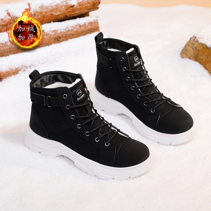 女士高帮鞋新款冬季加绒学生棉鞋潮百搭休闲厚底时尚鞋