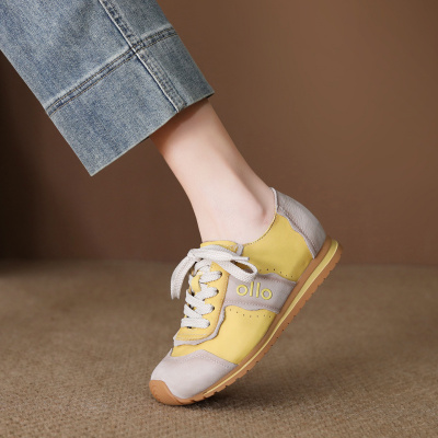 头层牛皮阿甘鞋女2026春季新款内增高复古平底系带舒适运动休闲鞋_244