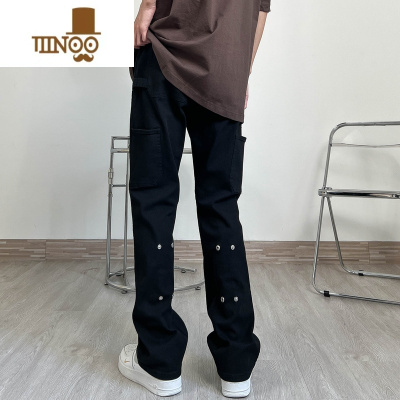 YANXUFILFR美式vibe风显瘦微喇叭工装裤男高街潮牌直筒纽扣设计感裤子