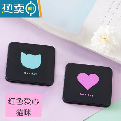 敬平小镜子随身携带可爱迷你化妆镜双面便携梳妆镜学生手持折叠镜子女 爱心款+猫咪款便携式用镜