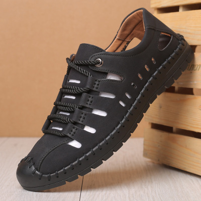 夏季新款凉鞋男户外休闲鞋透气镂空皮鞋男软底潮鞋洞洞鞋_1